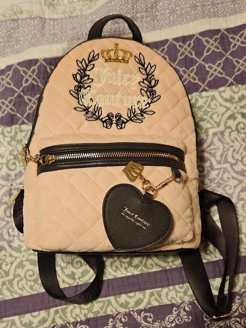 Juicy Couture Blush Quilted Mini Backpack with Heart Charm